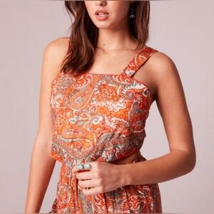 Band Of The Free Orange Adella Paisley Hankerchief Crop Top Size XS